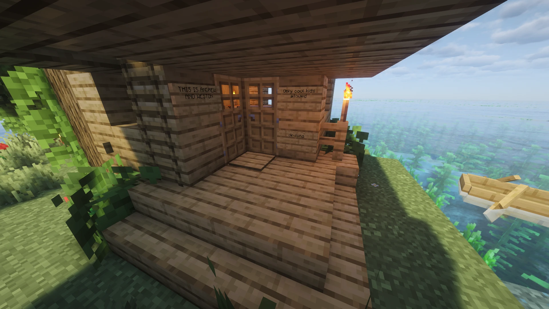 Wooden clubhouse on the water